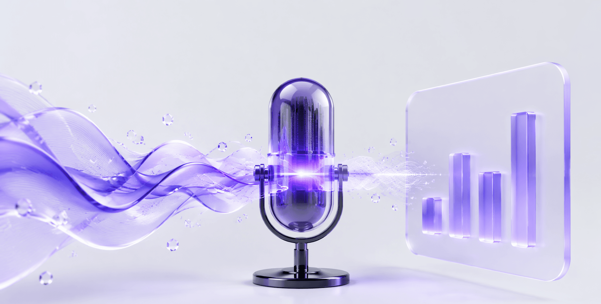 Voice waves flowing into the interview engine, emerging as an honest scorecard